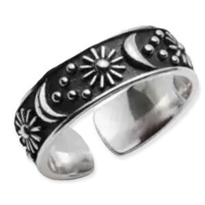 Silver Antiqued Stars Moon Adjustable Cuff Ring Jewelry NEW